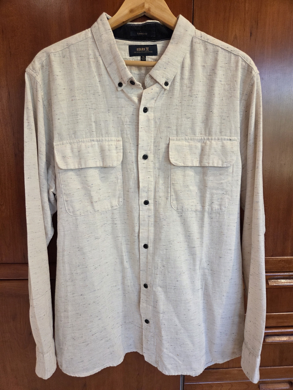 Roark Artifacts of Adventure XL Button Up Shirt Beige Speckled Cotton